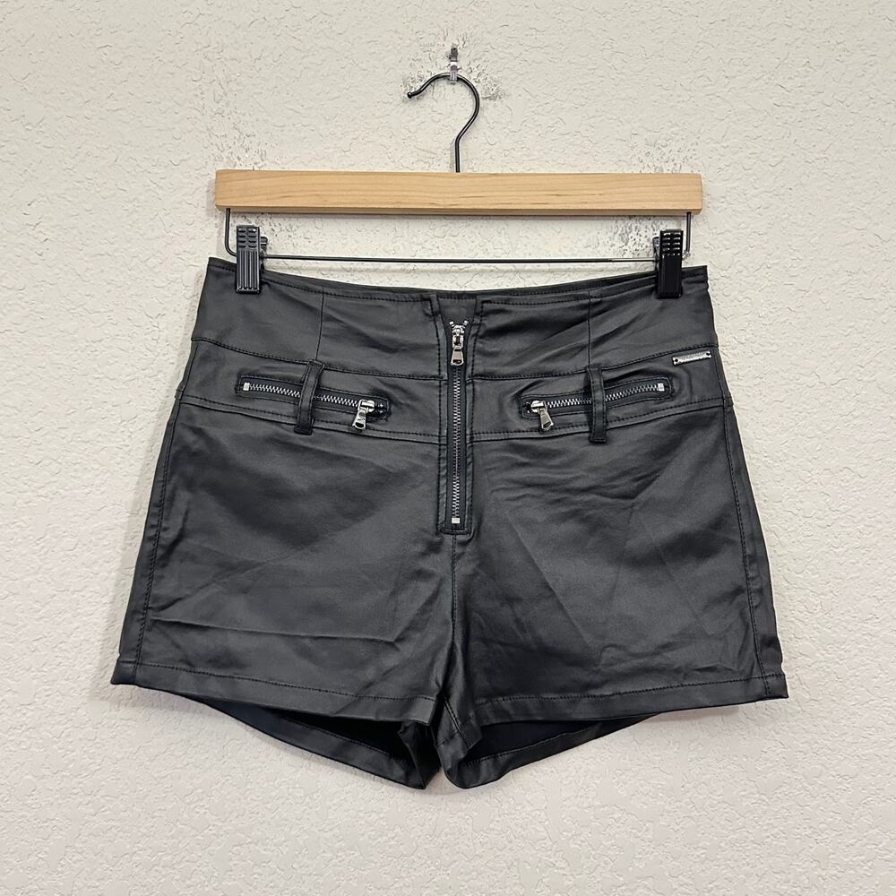 RAMISU Shorts Black Faux Leather High Rise Motorcycle Biker Goth Grunge